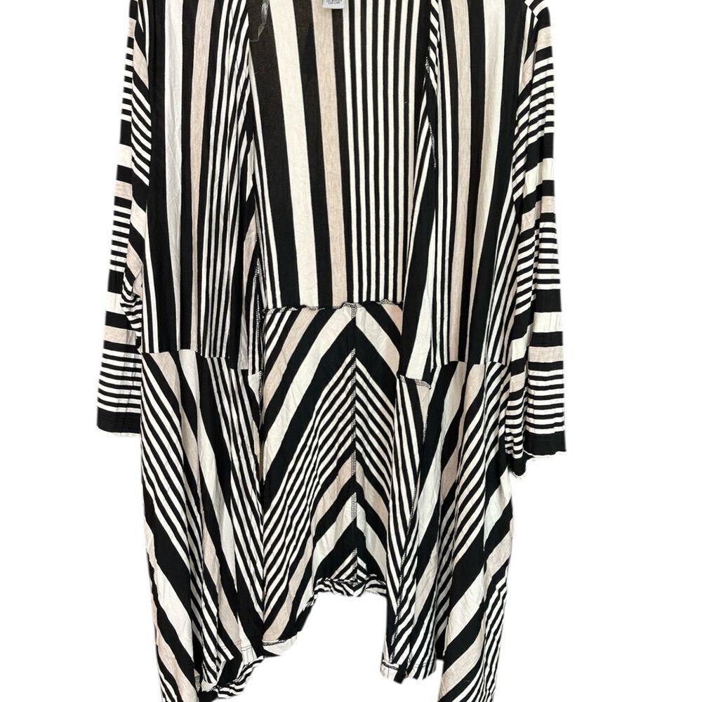 Catherines cardigan, Chic Striped Black Cream Tan Super Soft 2X 3/4 Sleeves
